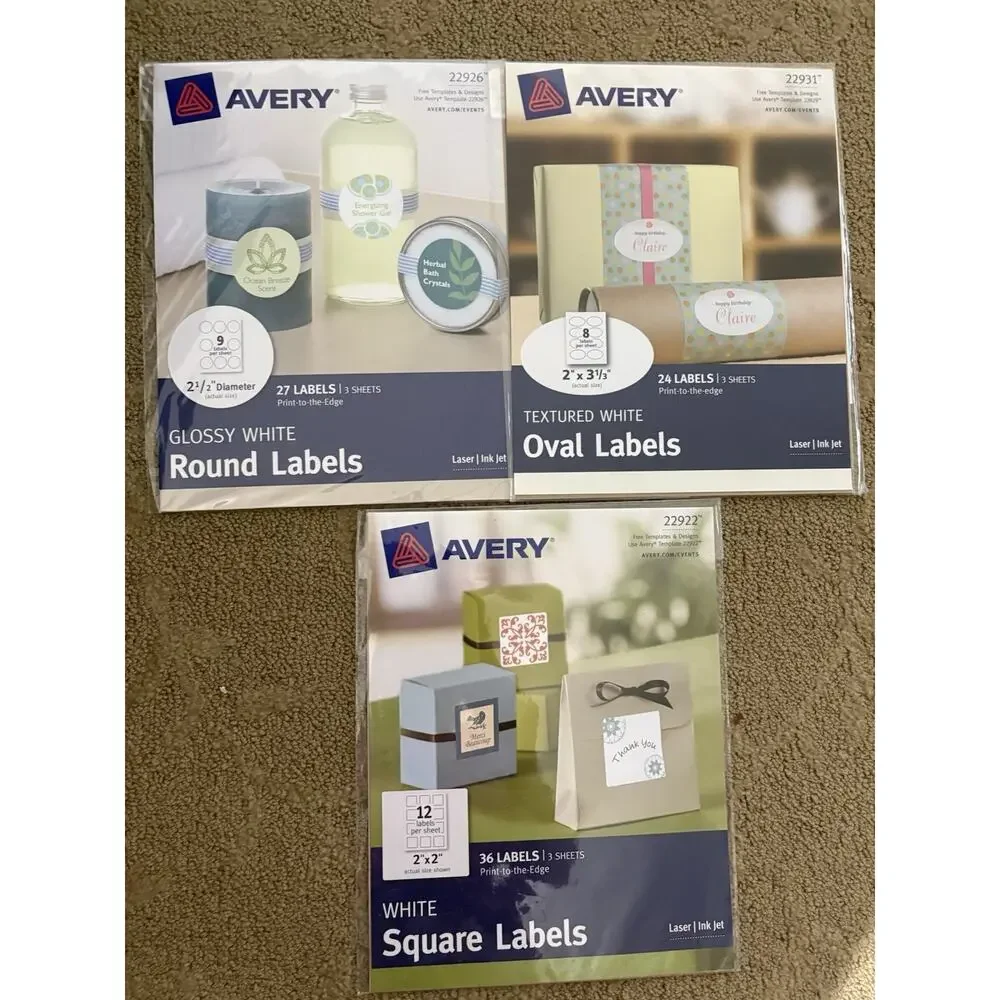 Mixed Lot 3 Avery Labels - Round Labels 22926, Square 22922, Oval 22931 See Pic